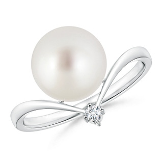 9mm AAA South Sea Cultured Pearl Chevron Ring with Diamond in White Gold