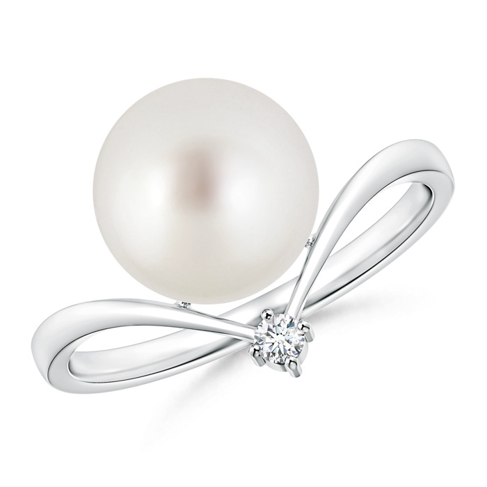 9mm AAA South Sea Cultured Pearl Chevron Ring with Diamond in White Gold 