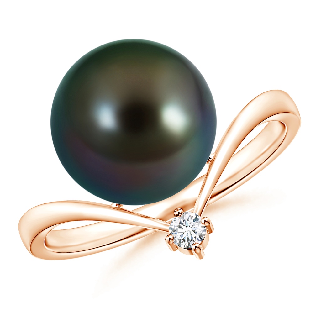 10mm AAAA Tahitian Pearl Chevron Ring with Diamond in Rose Gold