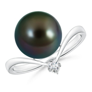 10mm AAAA Tahitian Pearl Chevron Ring with Diamond in S999 Silver