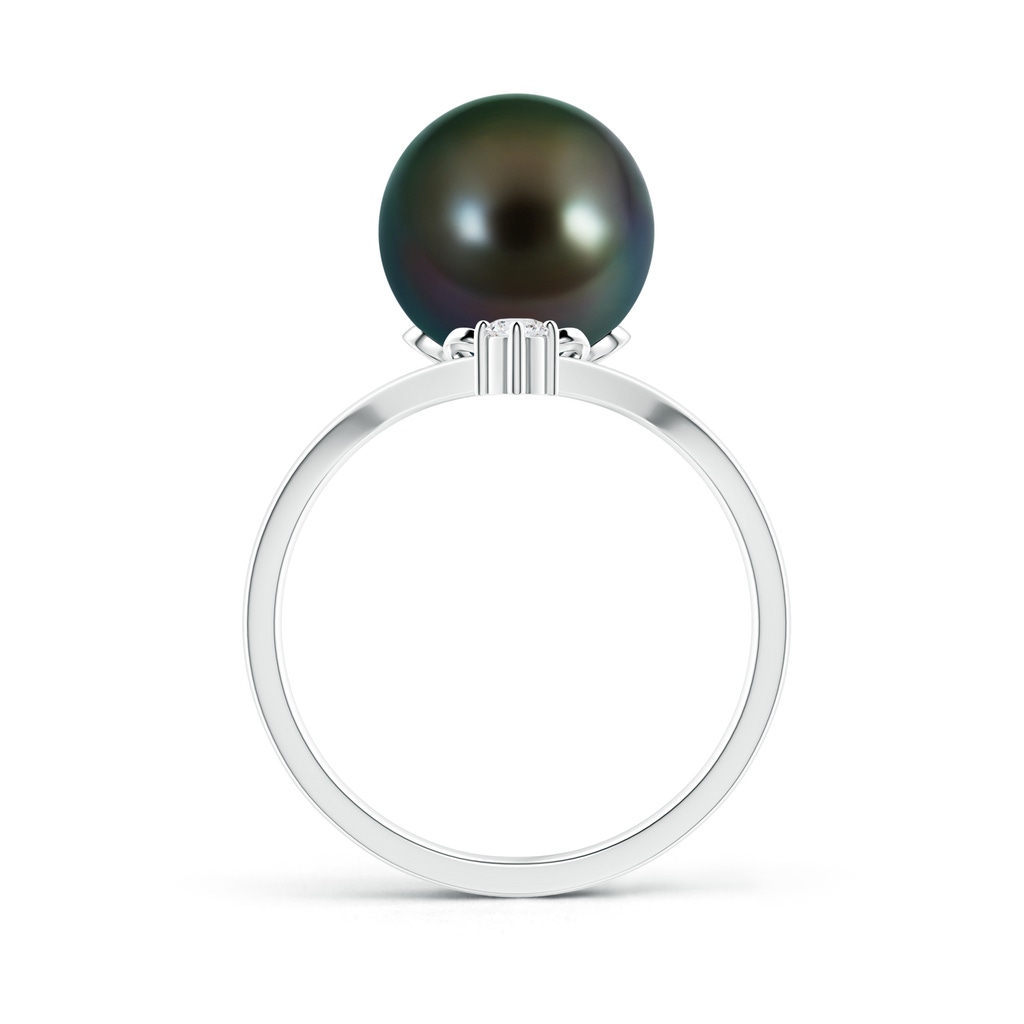 10mm AAAA Tahitian Pearl Chevron Ring with Diamond in White Gold Product Image