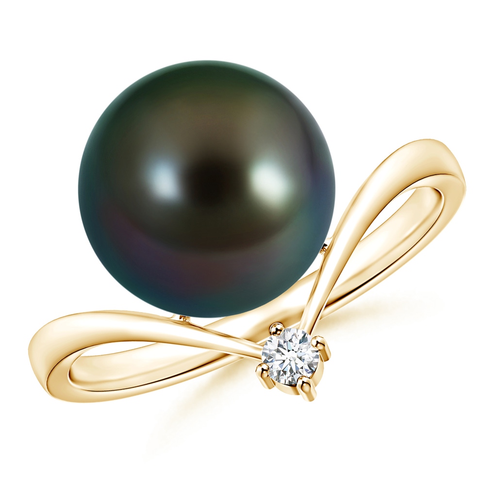 10mm AAAA Tahitian Pearl Chevron Ring with Diamond in Yellow Gold