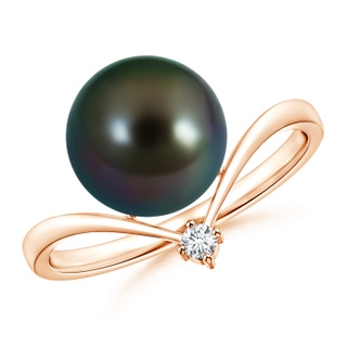 9mm AAAA Tahitian Pearl Chevron Ring with Diamond in Rose Gold