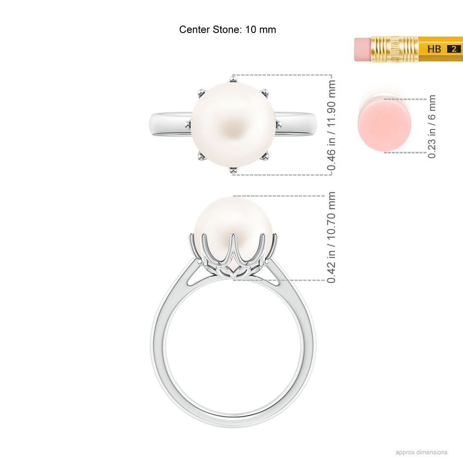 10mm AA Freshwater Pearl Solitaire Crown Ring in S999 Silver ruler