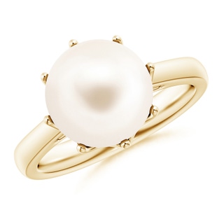 10mm AAA Freshwater Pearl Solitaire Crown Ring in 9K Yellow Gold