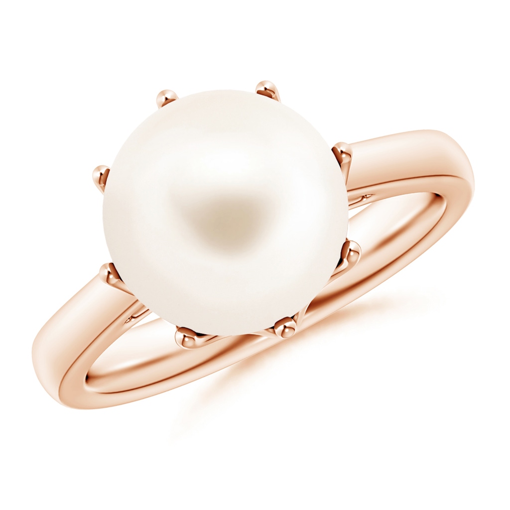 10mm AAA Freshwater Pearl Solitaire Crown Ring in Rose Gold