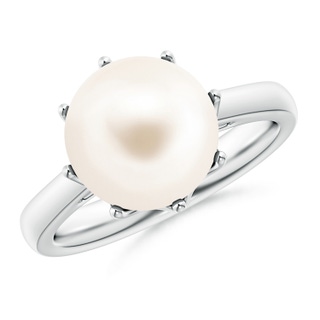 10mm AAA Freshwater Pearl Solitaire Crown Ring in White Gold