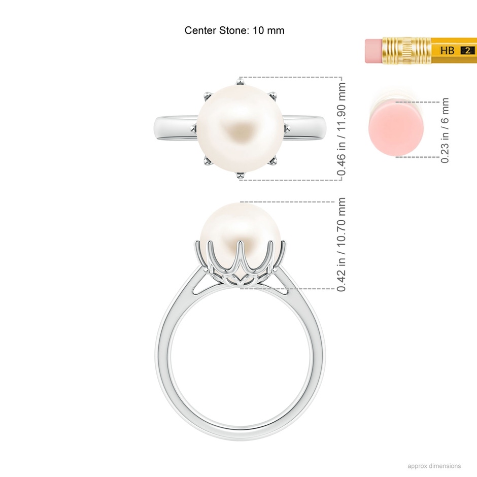 10mm AAA Freshwater Pearl Solitaire Crown Ring in White Gold ruler
