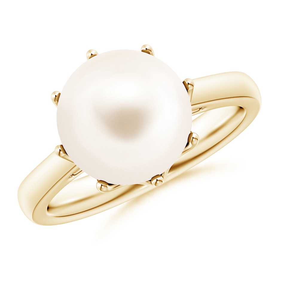 10mm AAA Freshwater Pearl Solitaire Crown Ring in Yellow Gold 