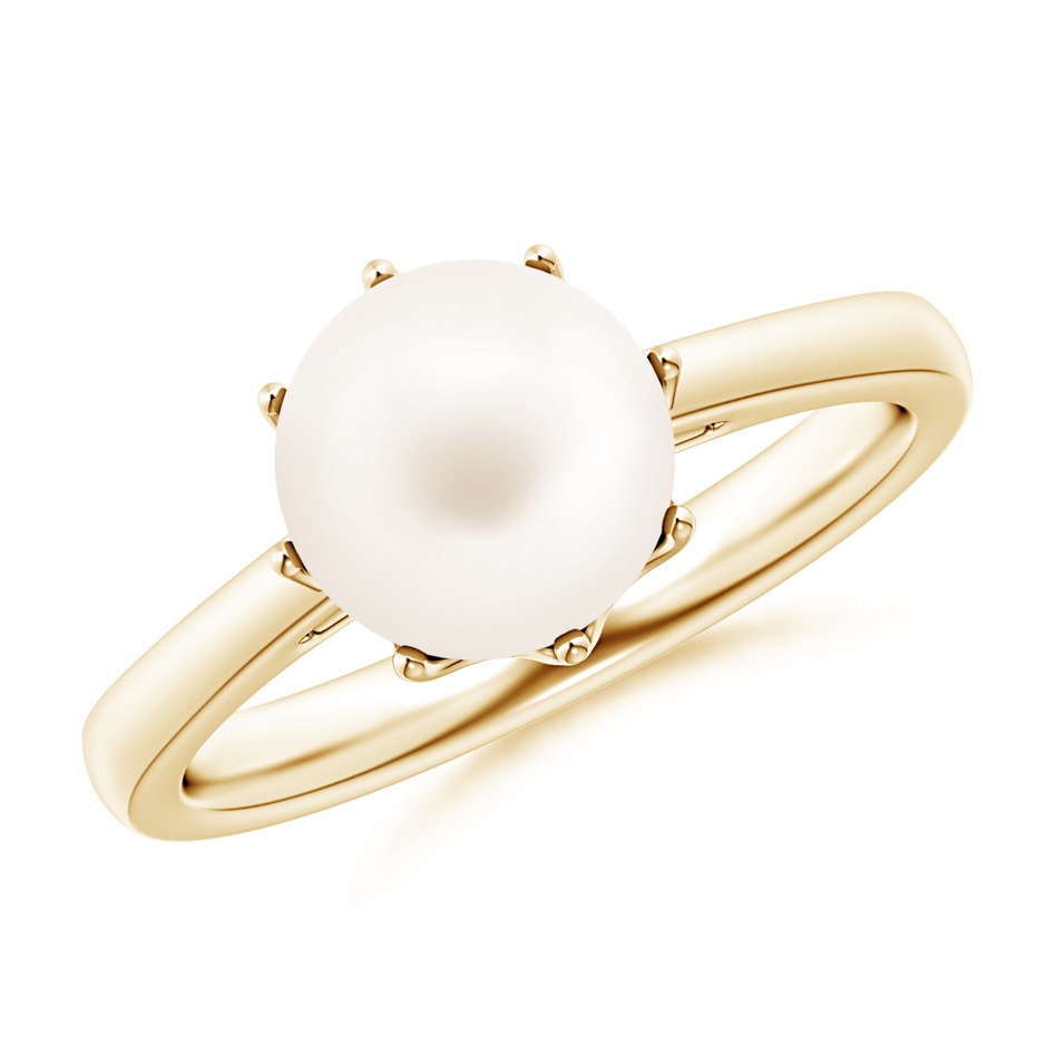 8mm AA Freshwater Pearl Solitaire Crown Ring in 9K Yellow Gold 