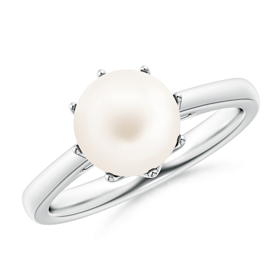 8mm AA Freshwater Pearl Solitaire Crown Ring in S999 Silver 