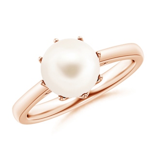 8mm AAA Freshwater Pearl Solitaire Crown Ring in Rose Gold