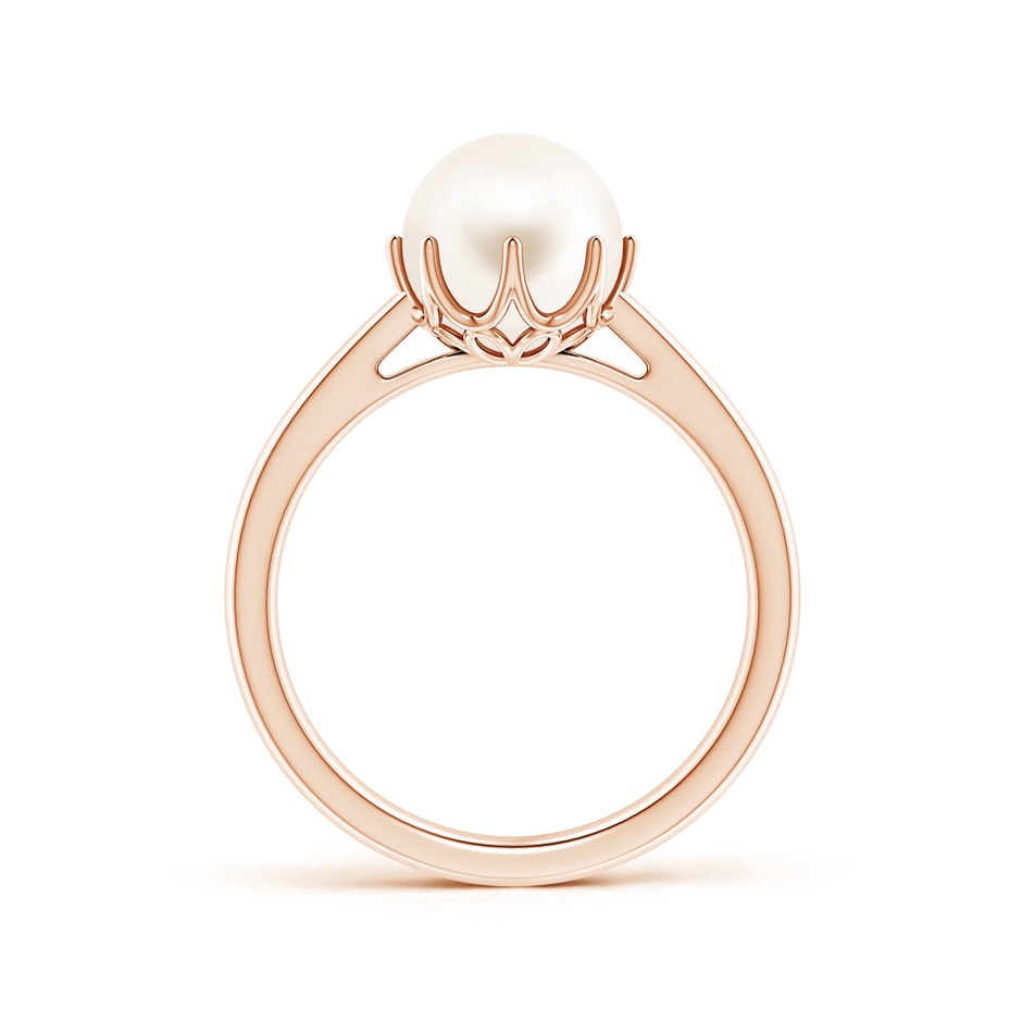 8mm AAA Freshwater Pearl Solitaire Crown Ring in Rose Gold side-1