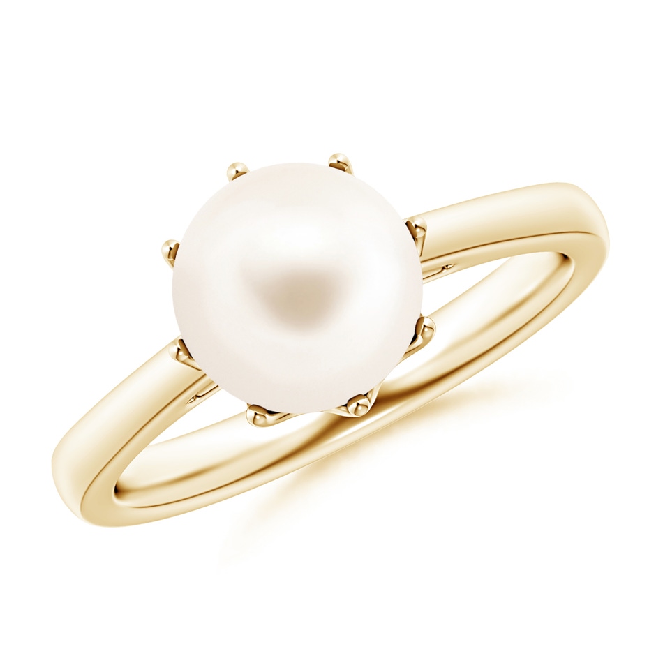 8mm AAA Freshwater Pearl Solitaire Crown Ring in Yellow Gold 