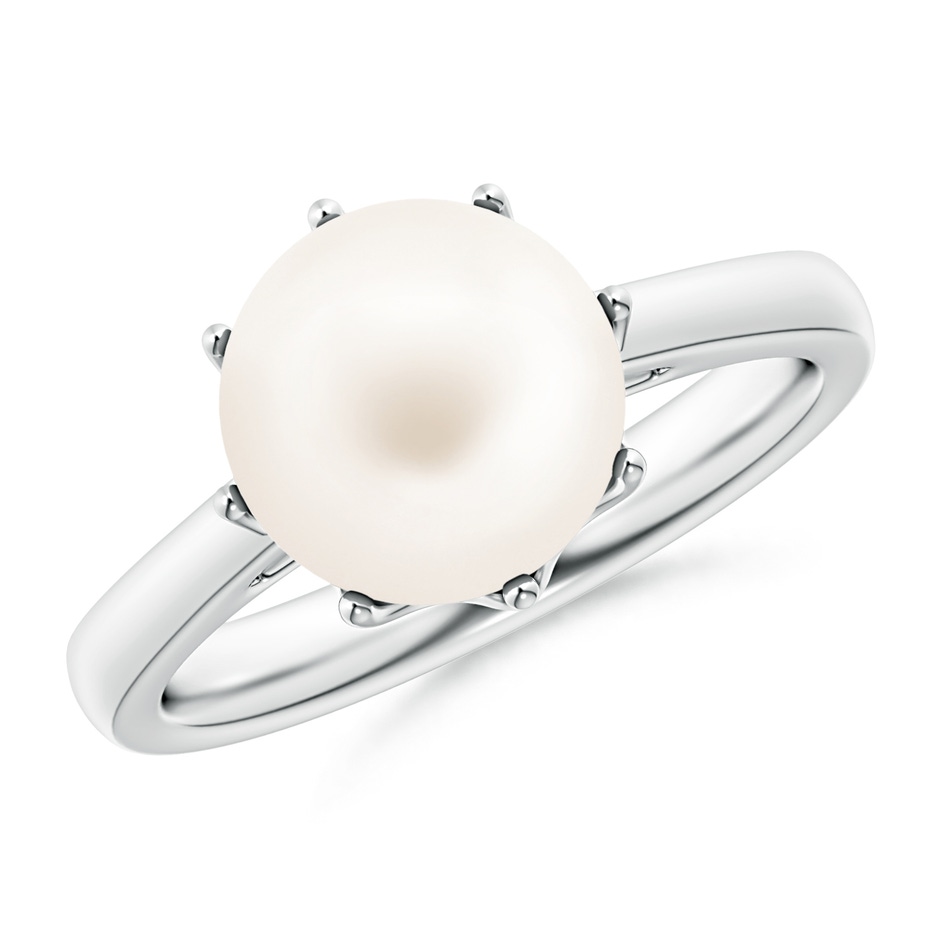 9mm AA Freshwater Pearl Solitaire Crown Ring in White Gold 