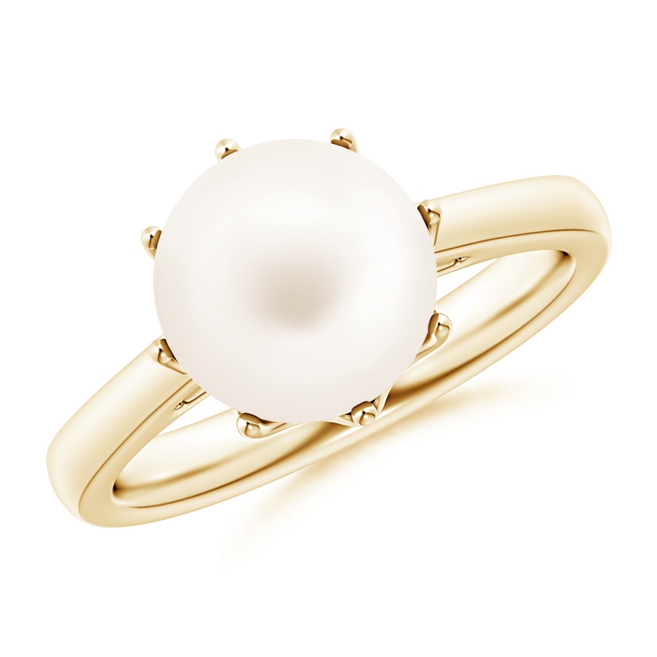 9mm AA Freshwater Pearl Solitaire Crown Ring in Yellow Gold 