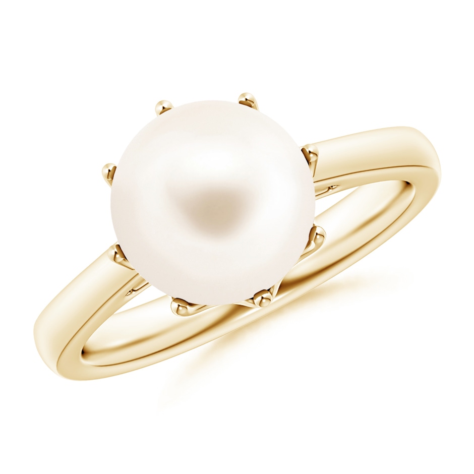 9mm AAA Freshwater Pearl Solitaire Crown Ring in 9K Yellow Gold 