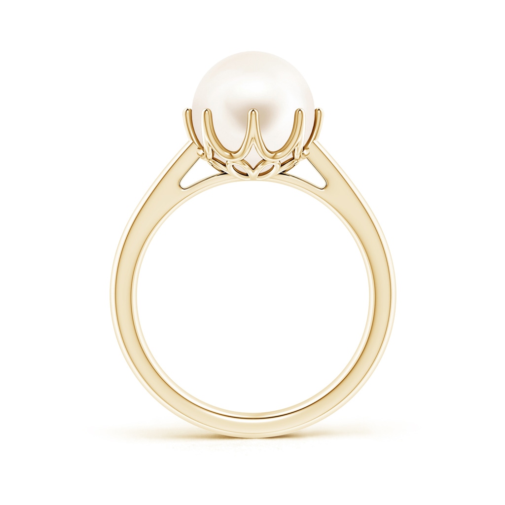 9mm AAA Freshwater Pearl Solitaire Crown Ring in 9K Yellow Gold Side-1