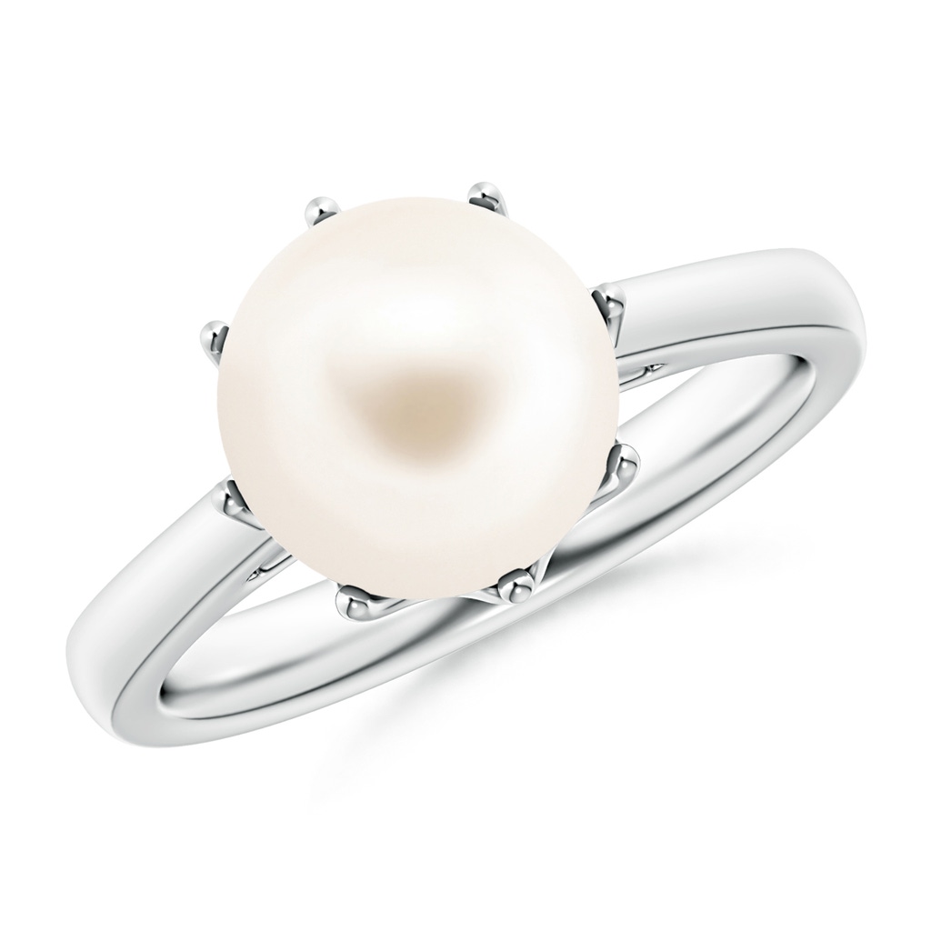 9mm AAA Freshwater Pearl Solitaire Crown Ring in White Gold