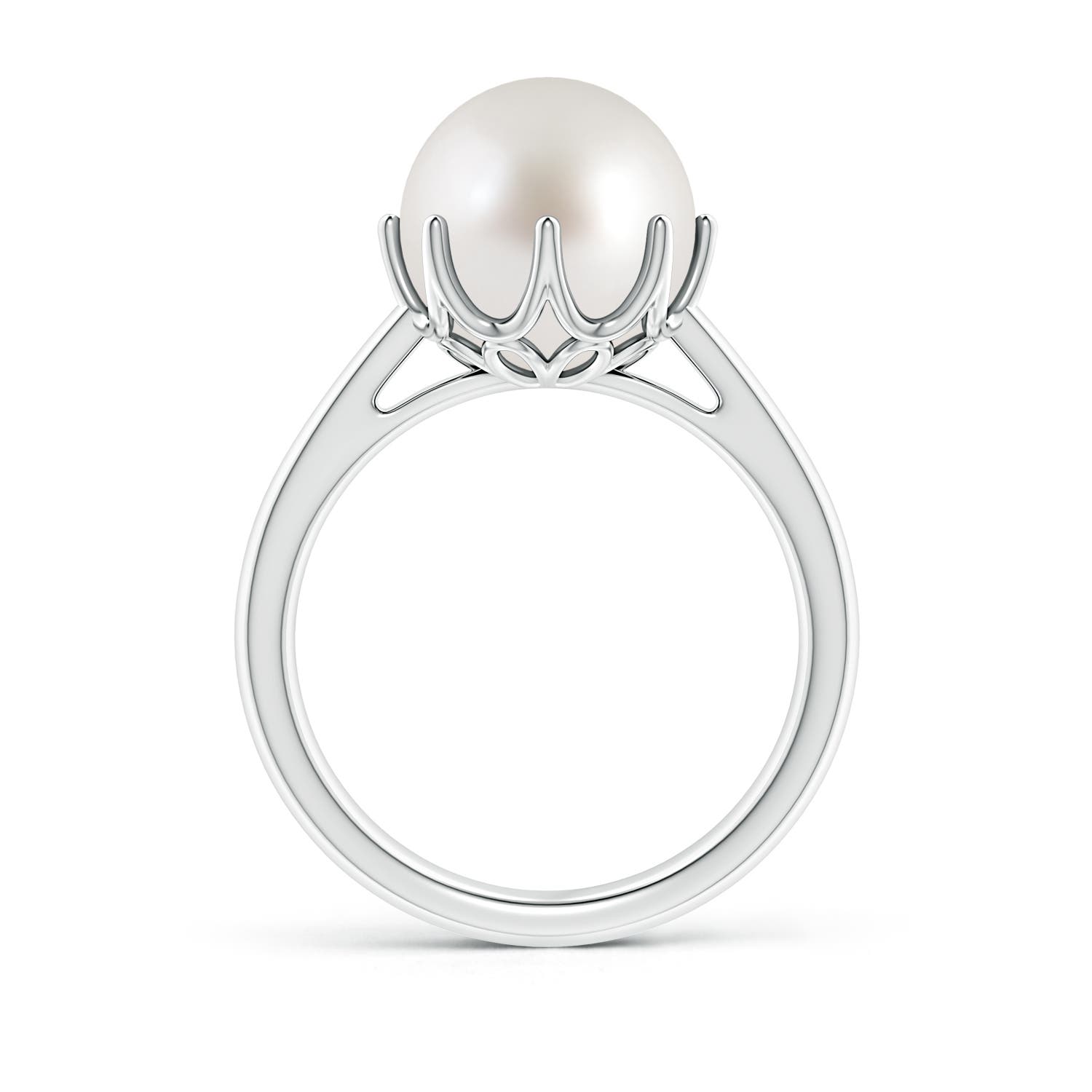 10mm AAA South Sea Pearl Solitaire Crown Ring in White Gold
