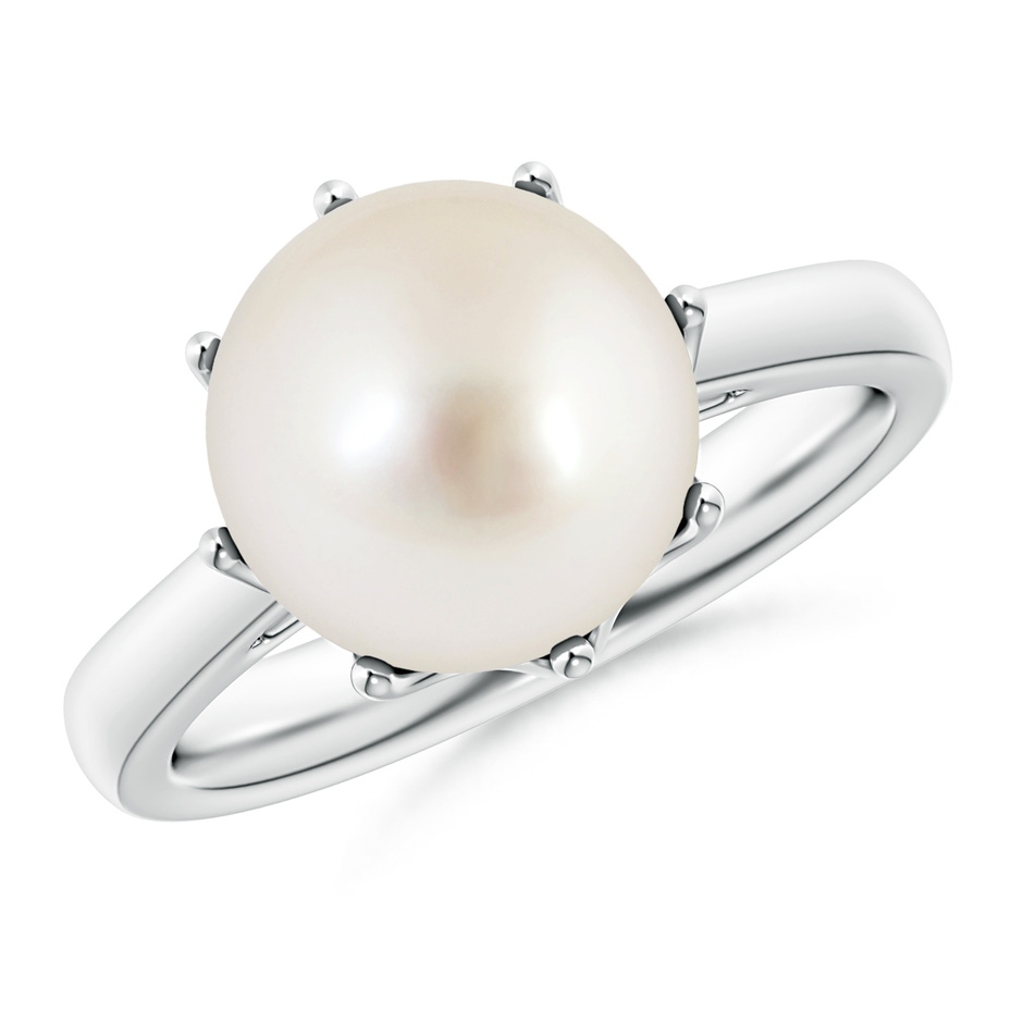 10mm AAAA South Sea Pearl Solitaire Crown Ring in White Gold 