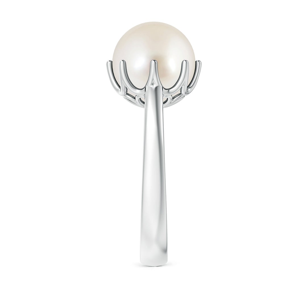 10mm AAAA South Sea Pearl Solitaire Crown Ring in White Gold - side 7