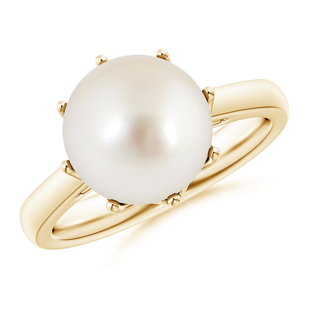 10mm AAAA South Sea Pearl Solitaire Crown Ring in Yellow Gold