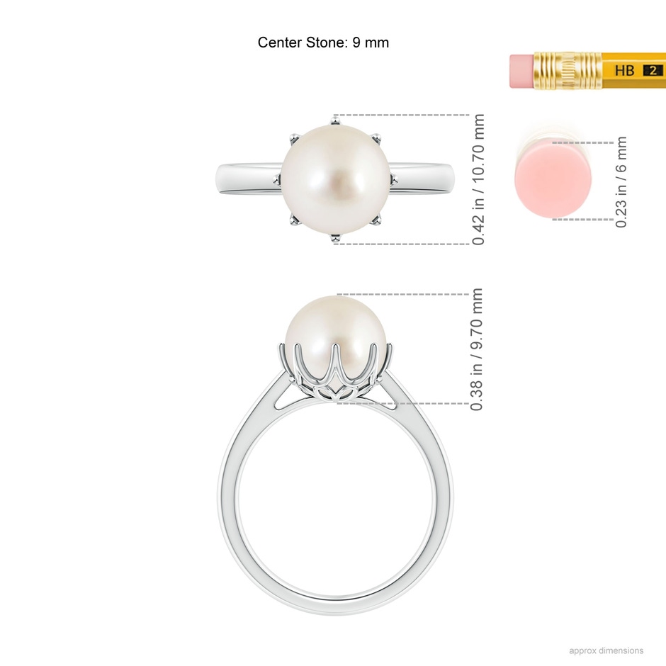 9mm AAAA South Sea Pearl Solitaire Crown Ring in S999 Silver ruler