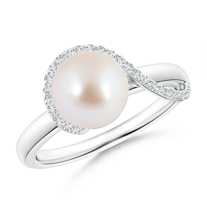 Akoya Cultured Pearl Swirl Ring with Diamonds | Angara