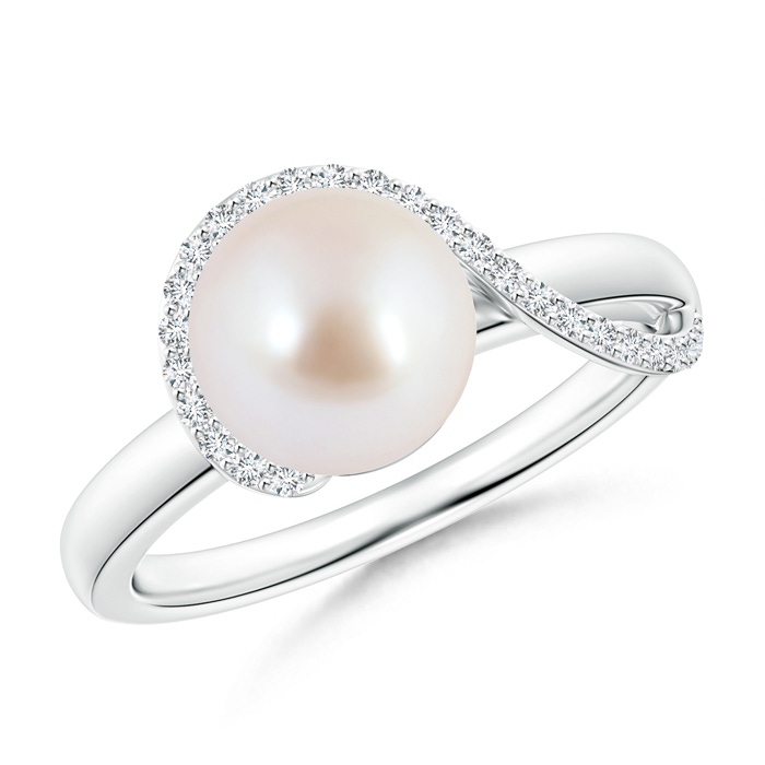 8mm AAA Akoya Cultured Pearl Swirl Ring with Diamonds in White Gold