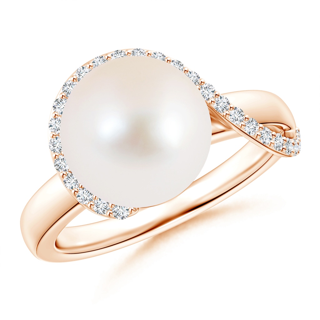 10mm AAA Freshwater Pearl Swirl Ring with Diamonds in Rose Gold