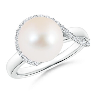 10mm AAA Freshwater Pearl Swirl Ring with Diamonds in White Gold