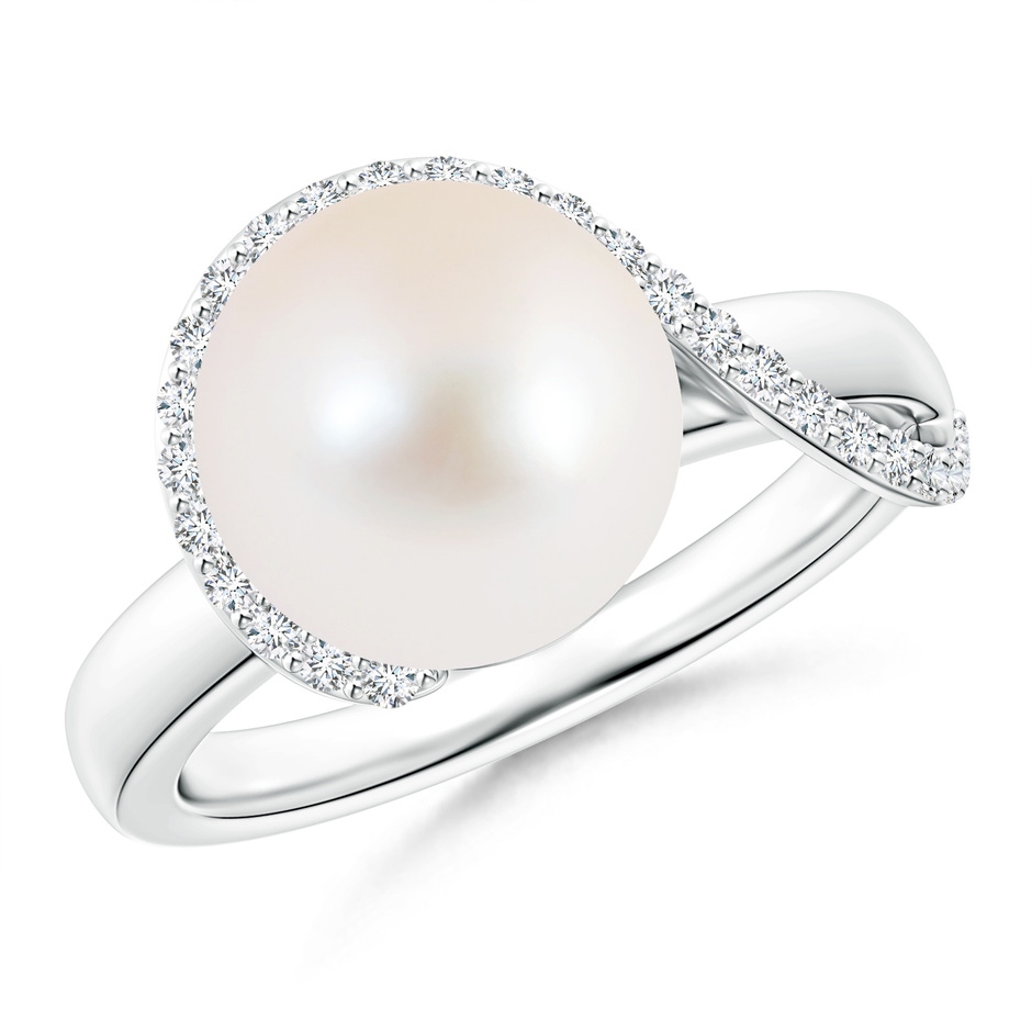 10mm AAA Freshwater Pearl Swirl Ring with Diamonds in White Gold 