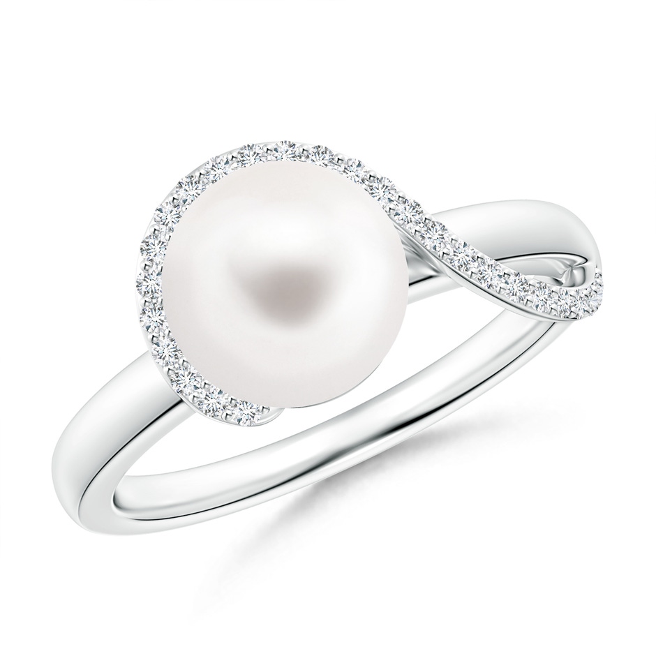 8mm AA Freshwater Pearl Swirl Ring with Diamonds in S999 Silver 
