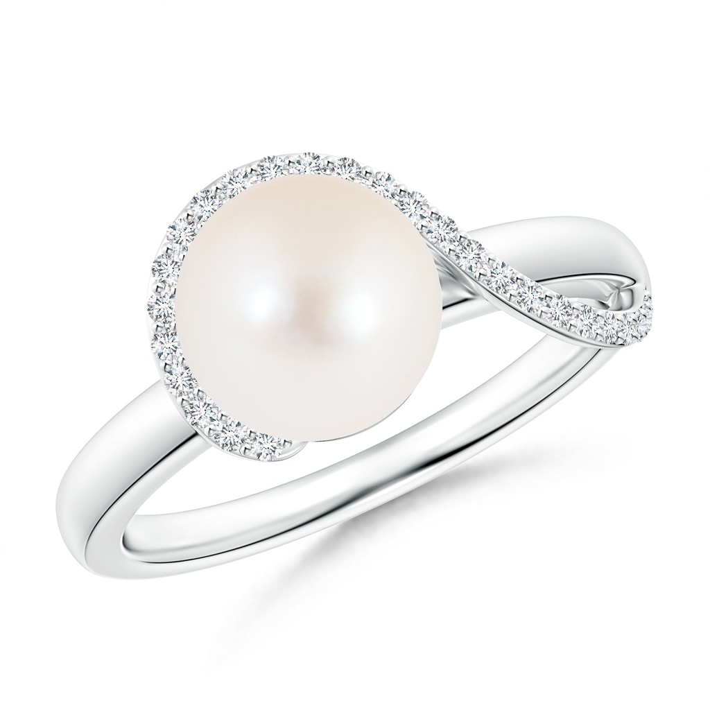 8mm AAA Freshwater Pearl Swirl Ring with Diamonds in White Gold 