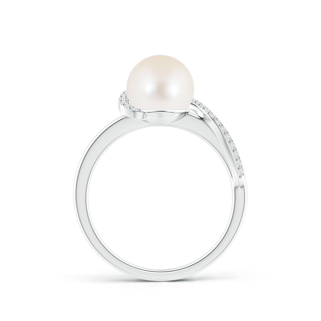 8mm AAA Freshwater Pearl Swirl Ring with Diamonds in White Gold - side 1