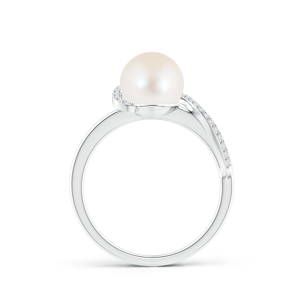 8mm AAA Freshwater Pearl Swirl Ring with Diamonds in White Gold Product Image