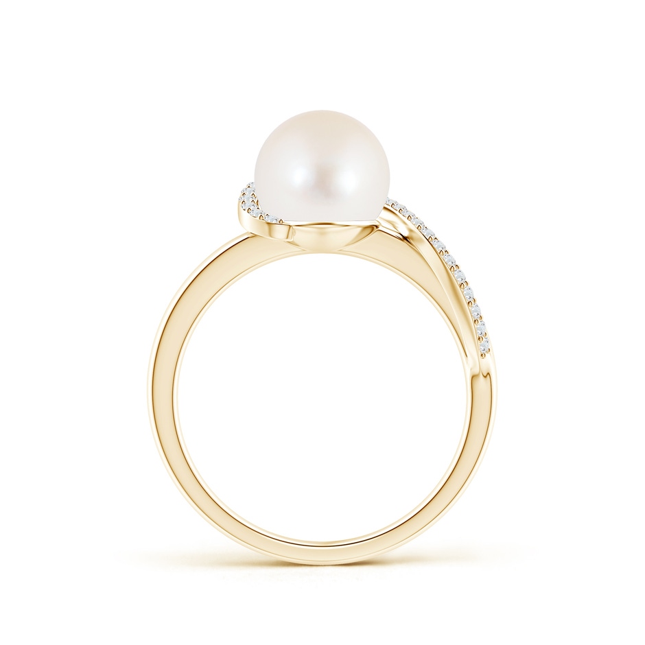 8mm AAA Freshwater Pearl Swirl Ring with Diamonds in Yellow Gold product image
