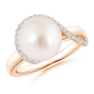 10mm AAAA South Sea Cultured Pearl Swirl Ring with Diamonds in Rose Gold