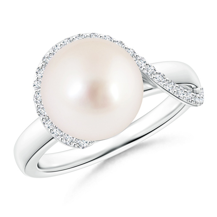 10mm AAAA South Sea Cultured Pearl Swirl Ring with Diamonds in S999 Silver