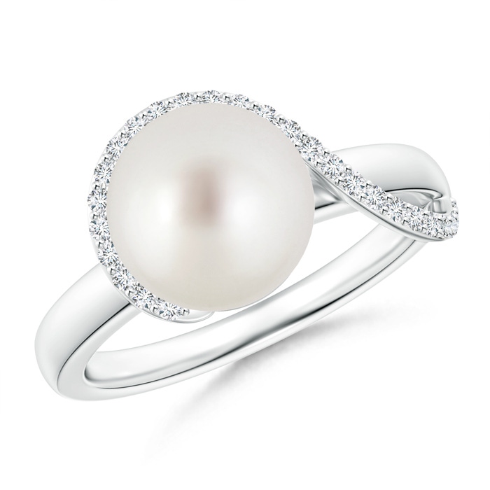 9mm AAA South Sea Cultured Pearl Swirl Ring with Diamonds in White Gold