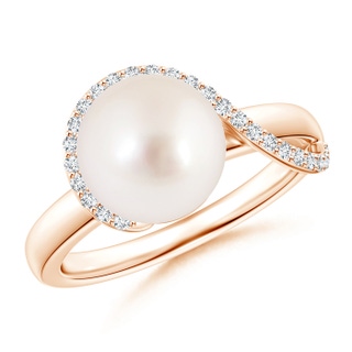 9mm AAAA South Sea Cultured Pearl Swirl Ring with Diamonds in Rose Gold