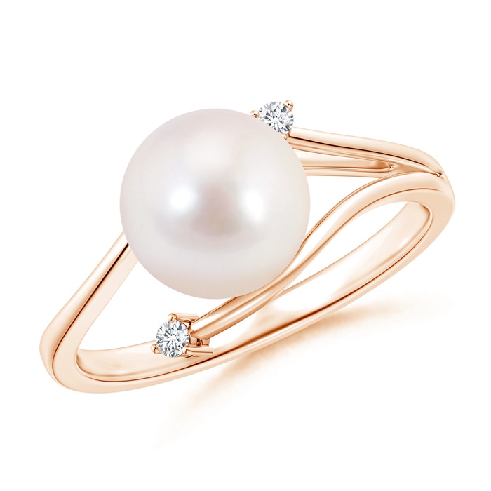 8mm AAAA Japanese Akoya Pearl Bypass Split Shank Ring in Rose Gold