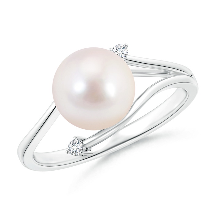 8mm AAAA Japanese Akoya Pearl Bypass Split Shank Ring in White Gold