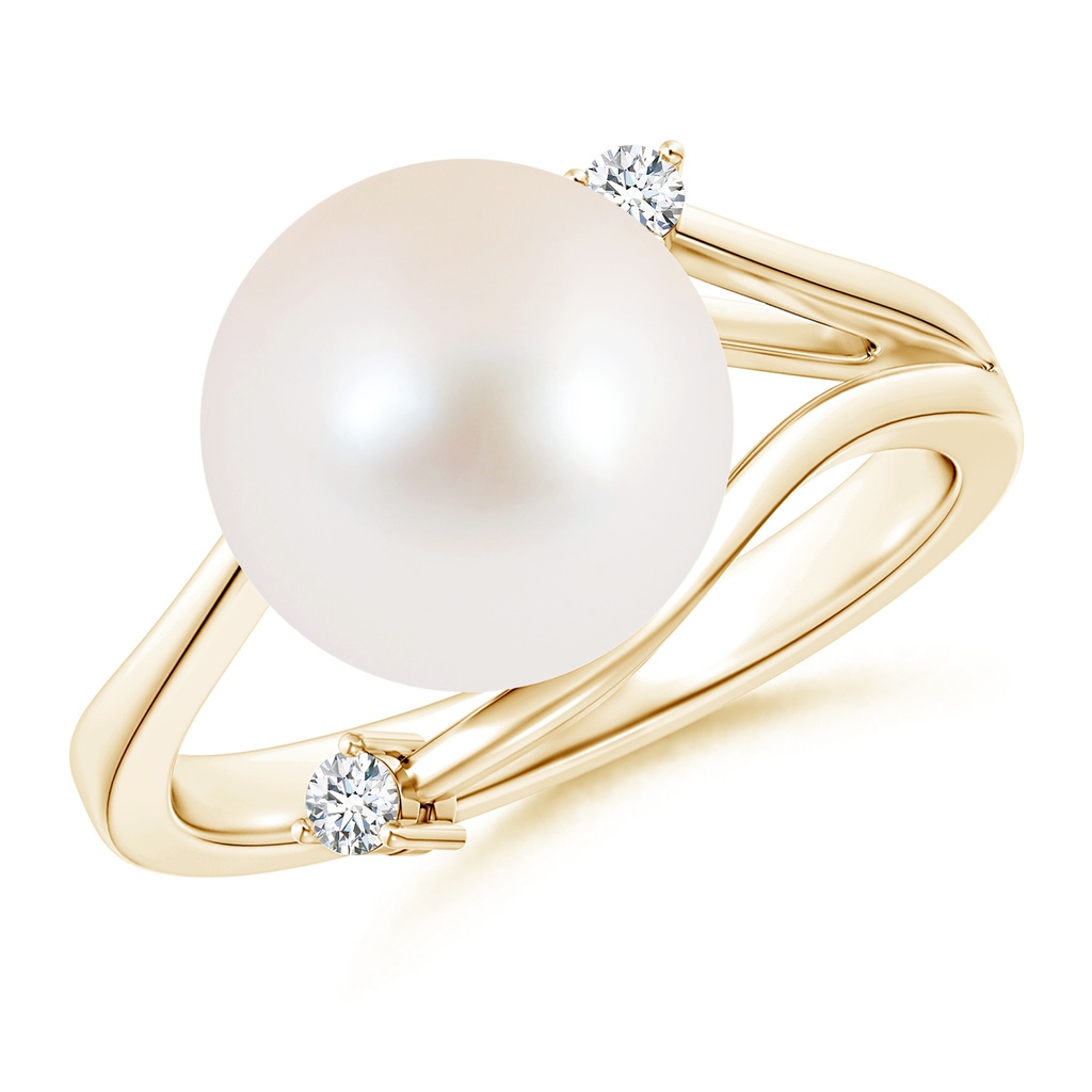 10mm AAA Freshwater Pearl Bypass Split Shank Ring in Yellow Gold
