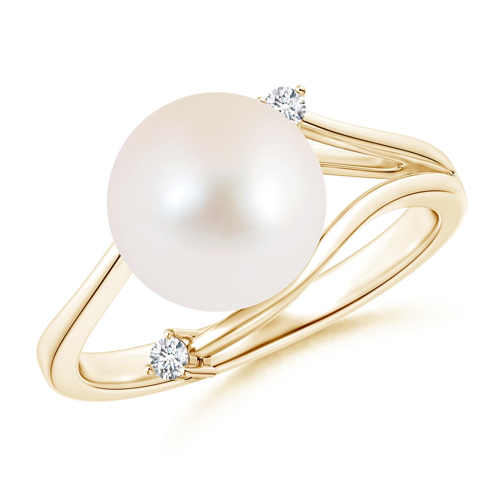 9mm AAA Freshwater Pearl Bypass Split Shank Ring in Yellow Gold