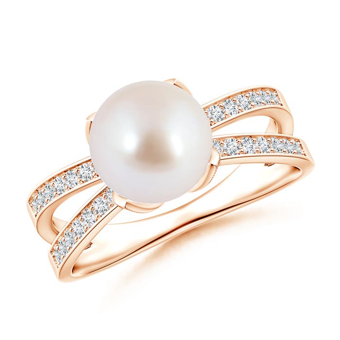 8mm AAA Japanese Akoya Pearl Solitaire Split Shank Ring in Rose Gold