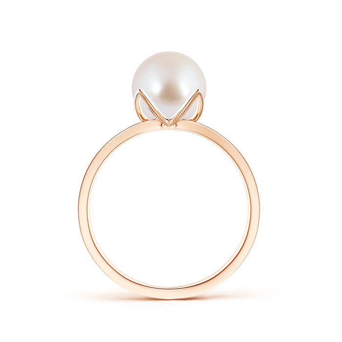 8mm AAA Japanese Akoya Pearl Solitaire Split Shank Ring in Rose Gold