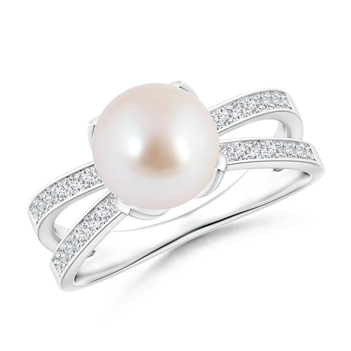 8mm AAA Japanese Akoya Pearl Solitaire Split Shank Ring in White Gold