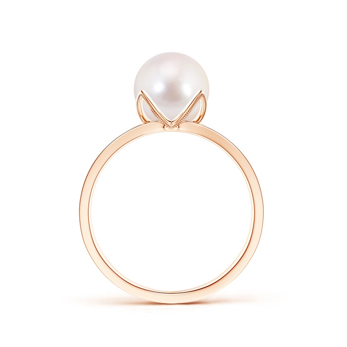 8mm AAAA Japanese Akoya Pearl Solitaire Split Shank Ring in Rose Gold Product Image
